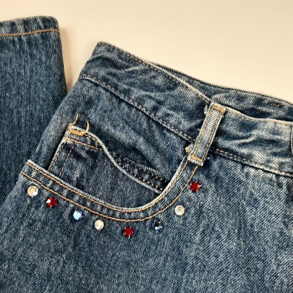 Vintage St Tropez Blinged Rhinestone Cowboy High Waist Skinny Tapered Leg Denim - Picture 2 of 7